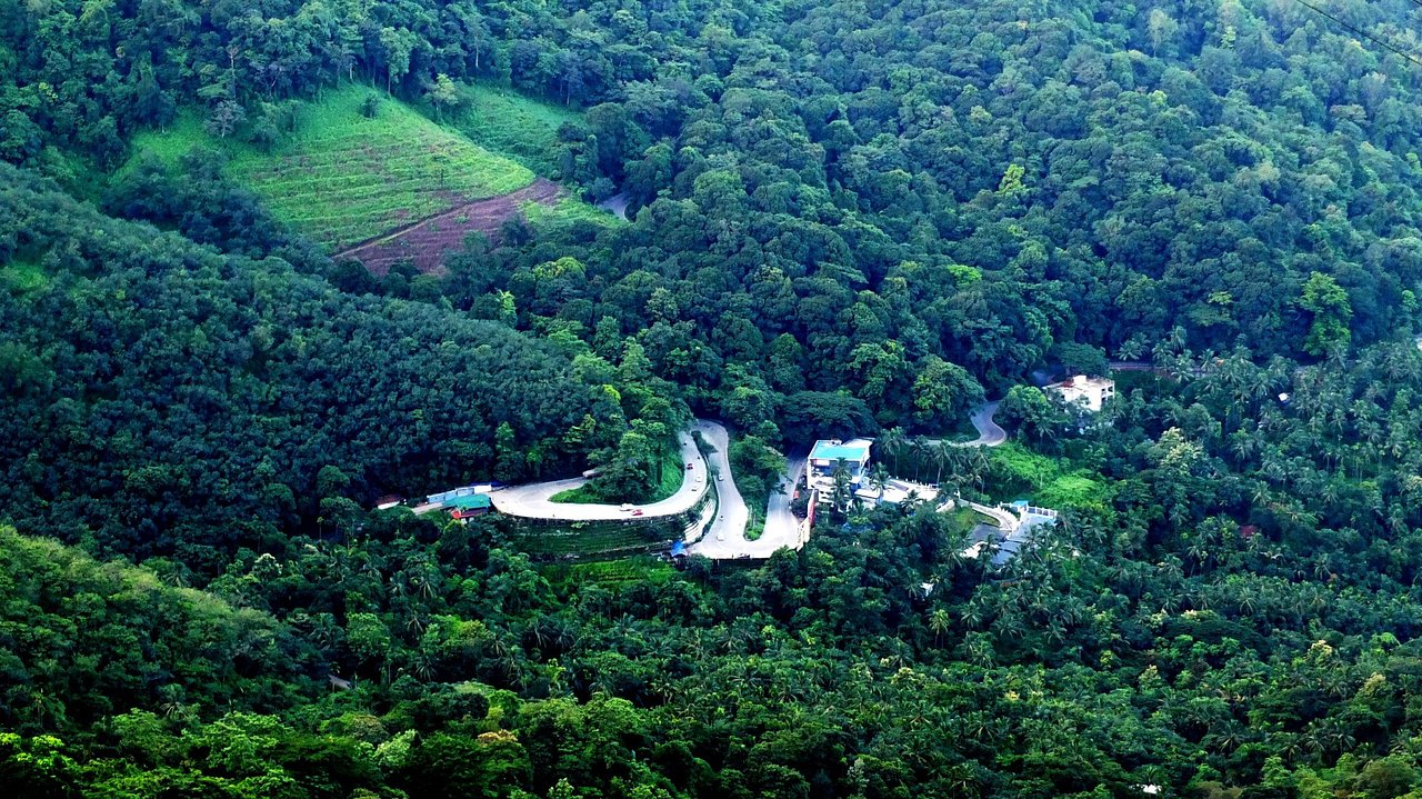 The Western Ghats seen from Lakkidi View Point, with the ghat road below